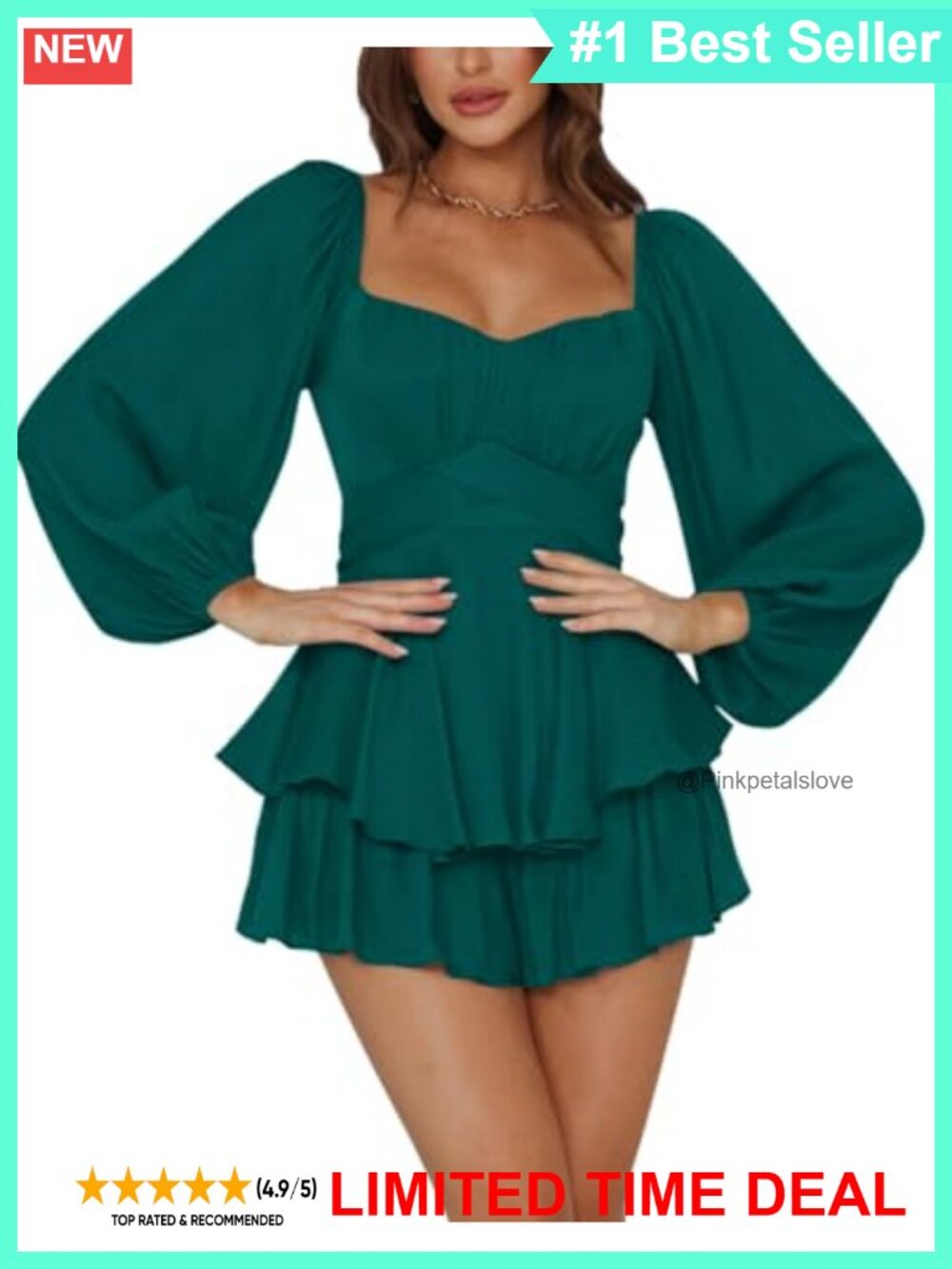 Lantern Long Sleeve Jumpsuit Off Shoulder Tie Waist Ruffle Hem Romper